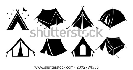 Tourist camping tent vector icon set on a white background
