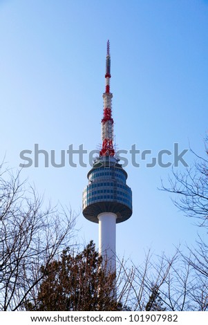 SEOUL, SOUTH KOREA - MARCH 22:  N Seoul Tower with blue sky on March 22,2012 in Seoul, Korea. Built in 1969,since then, the tower has been a landmark of Seoul.