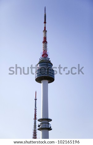 SEOUL, SOUTH KOREA - MARCH 22: N Seoul Tower with blue sky on March 22,2012 in Seoul, Korea. Built in 1969,since then, the tower has been a landmark of Seoul.