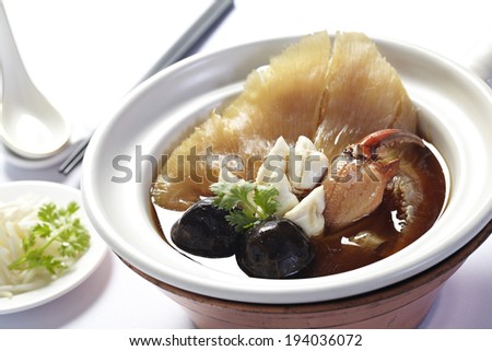 Chinese Royal sharks fin soup with crab and mushroom