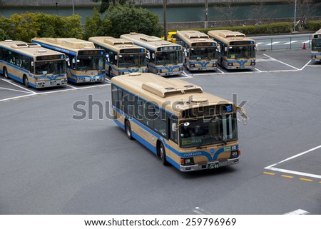 Yokohama, Japan - February 13, 2015 : Public transportation bus depot in Yokohama, Japan on February 13,2015.