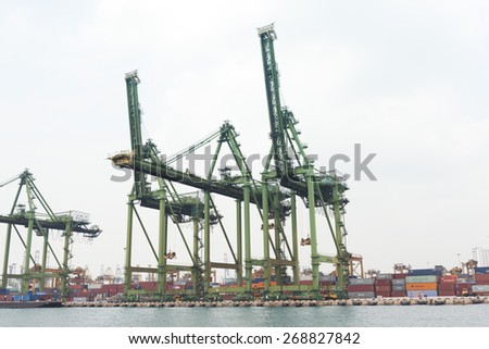 SINGAPORE - MAR 22 : Singapore industrial port on March 22,2015 in Singapore. It is the world's busiest port in terms of total shipping tonnage, it transships fifth of the world's shipping containers.