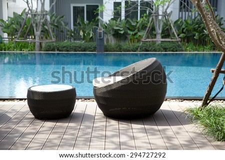 outdoor furniture rattan chairs and table on terrace