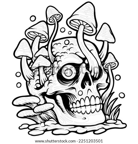Trippy Skull hand draw Vector Design coloring page.