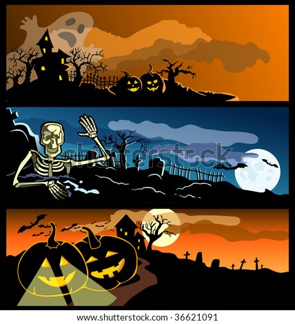 Four banners by a holiday halloween