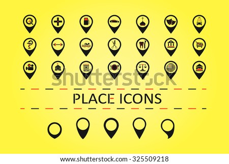 City places icons and 5 different map marks.