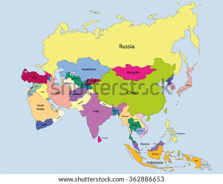 Map Of Asia And Its Countries Stock Vector 362886653 : Shutterstock