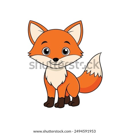 Cute Red Fox In Cartoon Style On White Background