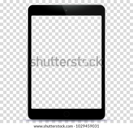 Tablet Computer Vector Mockup Illustration with Transparent Background.