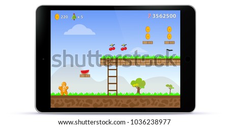 Tablet Computer With Game Screen Vector Illustration
