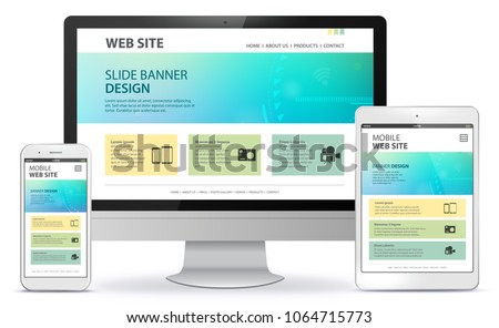 Responsive Web Site Design With Computer Monitor, Tablet Computer and Mobile Phone Screen
