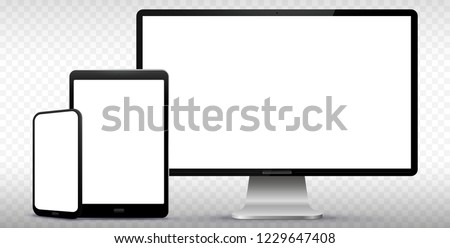 Computer Screen, Tablet PC, Smart Phone Vector illustration with Transparent Background