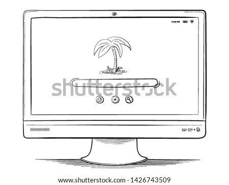 Hand Drawn PC Monitor Screen Vector Illustration