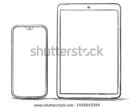 Hand Drawn Mobile Phone and Tablet PC Vector Illustration