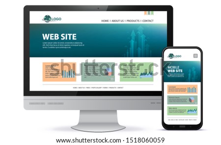 Responsive Website Design With Desktop Computer Screen and Mobile Phone Vector Illustration.