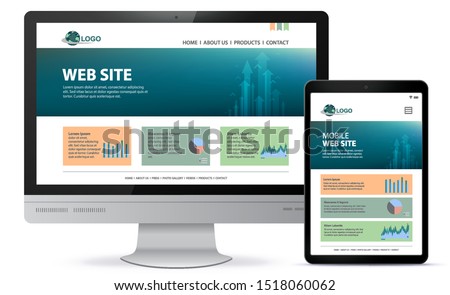 Responsive Website Design With Desktop Computer Screen and Tablet Computer Vector Illustration.
