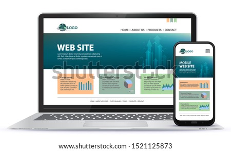 Responsive Website Design With Laptop Computer and Mobile Phone Screen Vector Illustration.