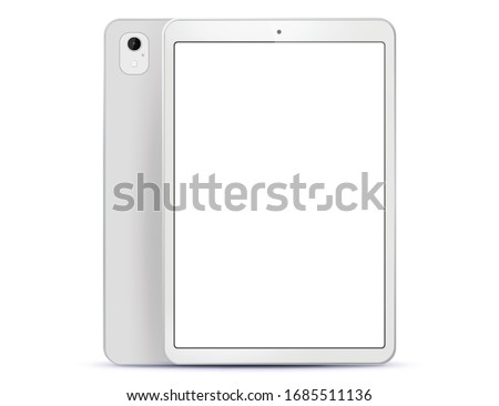 White Tablet Computer Front and Back Side View. Vector Illustration With White Screen.