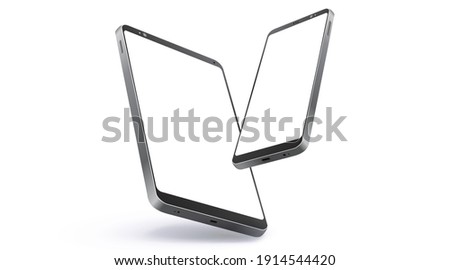 Mobile Phone and Tablet Computer Realistic Vector Mockup With Perspective View. Digital Devices Screen Isolated on White Background. Stock foto © 