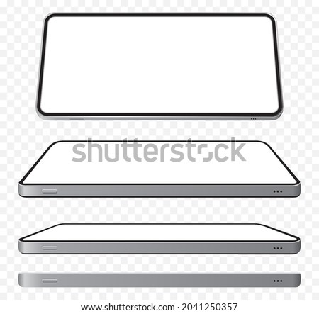 Smartphone vector mockups with horizontal perspective views. White screen mobile phones with transparent background.