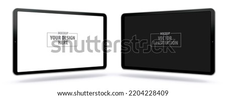 Tablet Computer Realistic Vector Mockup With Perspective View. Horizontal Tablet PC Screens Isolated on White Background.