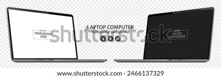 Laptop Computer Mockup with Perspective View. Notebook PC realistic vector illustration with transparent background.