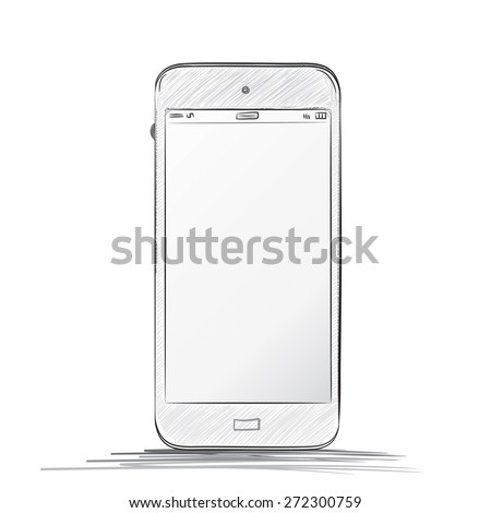 Mobile Phone Sketch Drawing. Hand drawn  vector illustration isolated on white background.