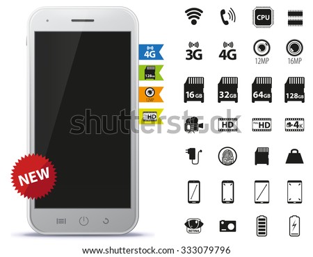 Mobile Phone and Icons Set