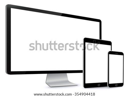 Computer Screen, Tablet PC, Smart Phone Vector illustration.
