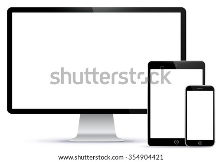 Computer Screen, Tablet PC, Smart Phone Vector illustration.
