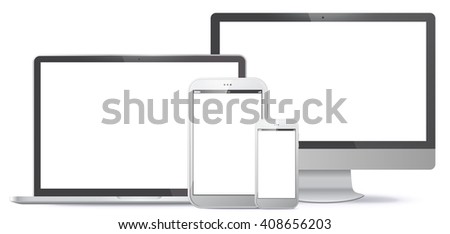 Computer Screen, Tablet PC, Notebook, Smart Phone Vector illustration.