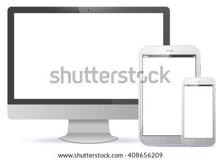 Computer Screen, Tablet PC, Smart Phone Vector illustration.
