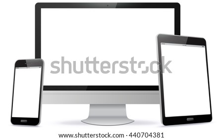 Computer Screen, Tablet PC, Smart Phone Vector illustration.
