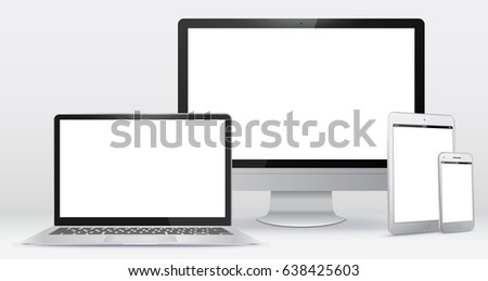 Computer Screen, Tablet PC, Laptop, Smart Phone Vector illustration.