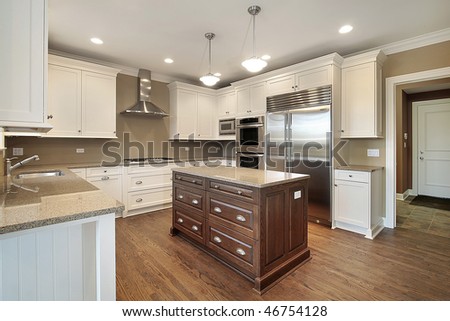 Kitchen in new construction home with center island