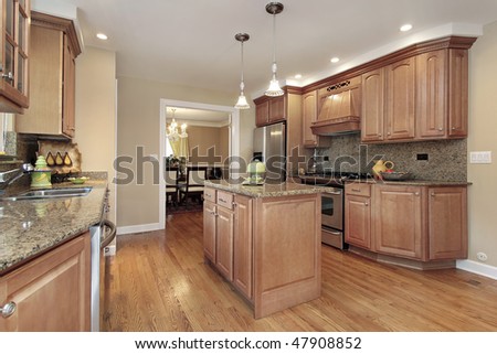Kitchen in suburban home with center island