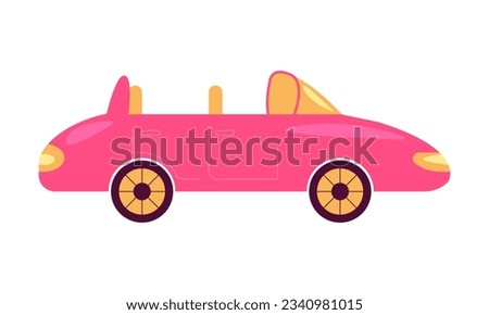 Pink doll girl, princess. Bubble gum cute pink car, cabriolet. Vector illustration