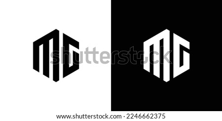 Letter M G Polygon, Hexagonal Minimal and Trendy Professional Logo Design On Black And White Background