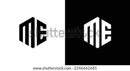 Letter M E Polygon, Hexagonal Minimal and Trendy Professional Logo Design On Black And White Background
