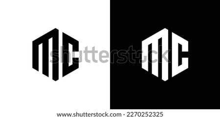 Letter M C Polygon, Hexagonal Minimal Logo Design On Black And White Background
