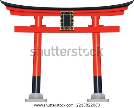 The red torii gate at the entrance of a Japanese shrine
