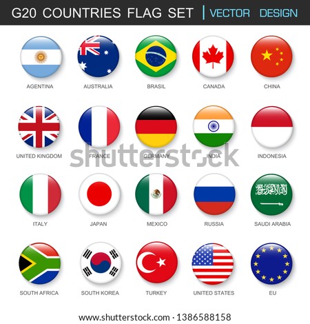 G20 Countries flags  set and members in botton stlye,vector design element illustration
