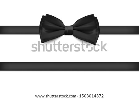 Realistic different black ribbon bows set, vector design element illustration