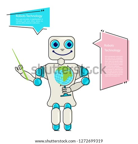 Cartoon Cute chat bot in flat design. Friendly Android Robot teacher Character isolated on white background. Vector illustration eps