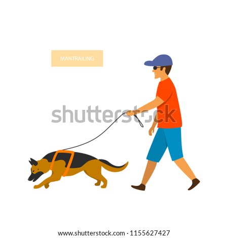 german shepherd dog and a man exercising mantrailing vector illustration graphic scene