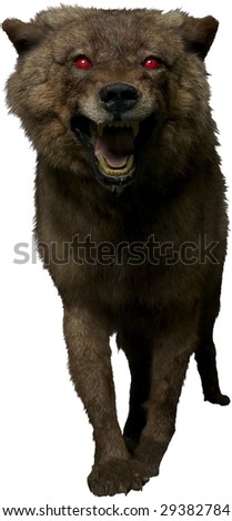 scary werewolf dog with red eyes isolated on white