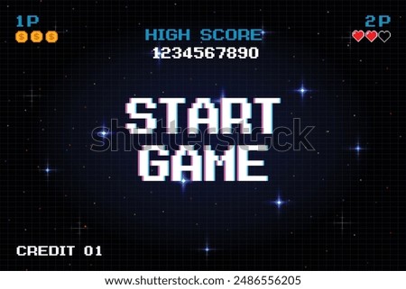 START GAME. pixel art .8 bit game. retro game. for game assets in vector illustrations