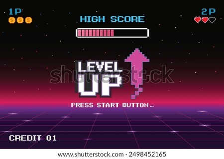 LEVEL UP symbol. pixel art .8 bit game. retro game. for game assets in vector illustrations.