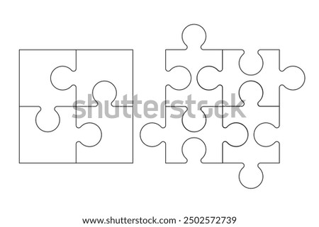 Puzzle pieces vector set. Puzzle jigsaw on white background. Set of puzzle pieces. Vector illustration