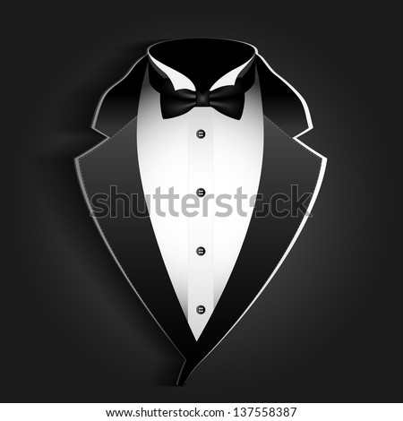 Illustration Of Tuxedo With Bow Tie On A Black Background. Vector ...